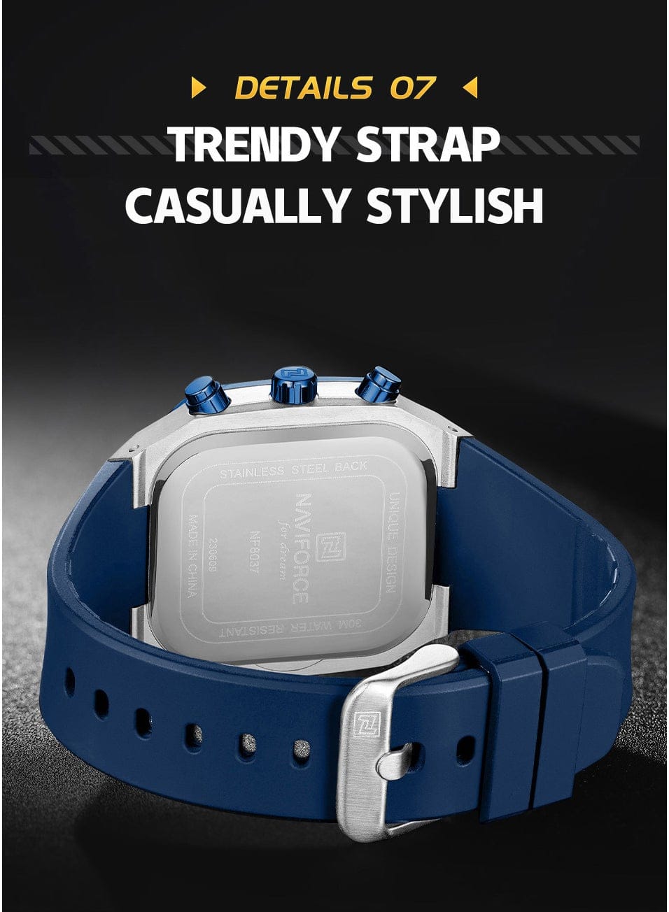 NAVIFORCE NF8037 Men's Chronograph Watch with Blue Silicone Strap, 30M Water Resistant