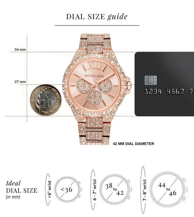 Michael Kors Camille MK6961 Women’s Watch – Rose Gold Dial, Crystal-Set Bezel, Rose Gold Stainless Steel Bracelet, Multifunction, 39mm, 50M Water Resistant