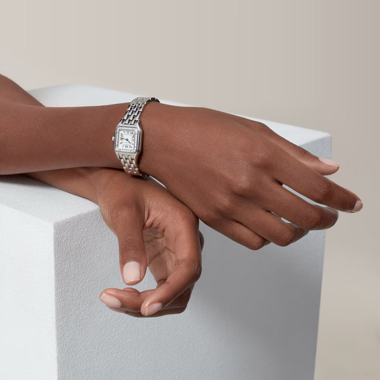 Cartier Panthère de Cartier Small Model Women's Watch – Stainless Steel, Quartz Movement, Silver Dial with Rhinestone Bezel