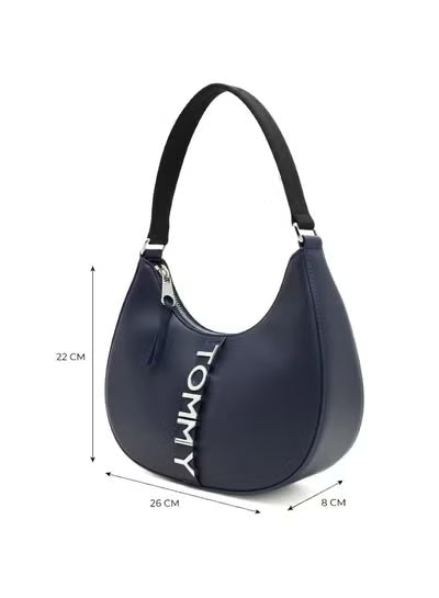 Tommy Hilfiger Navy Women Shoulder Bag AW0AW16510 Leather – Elegant Everyday Handbag#73