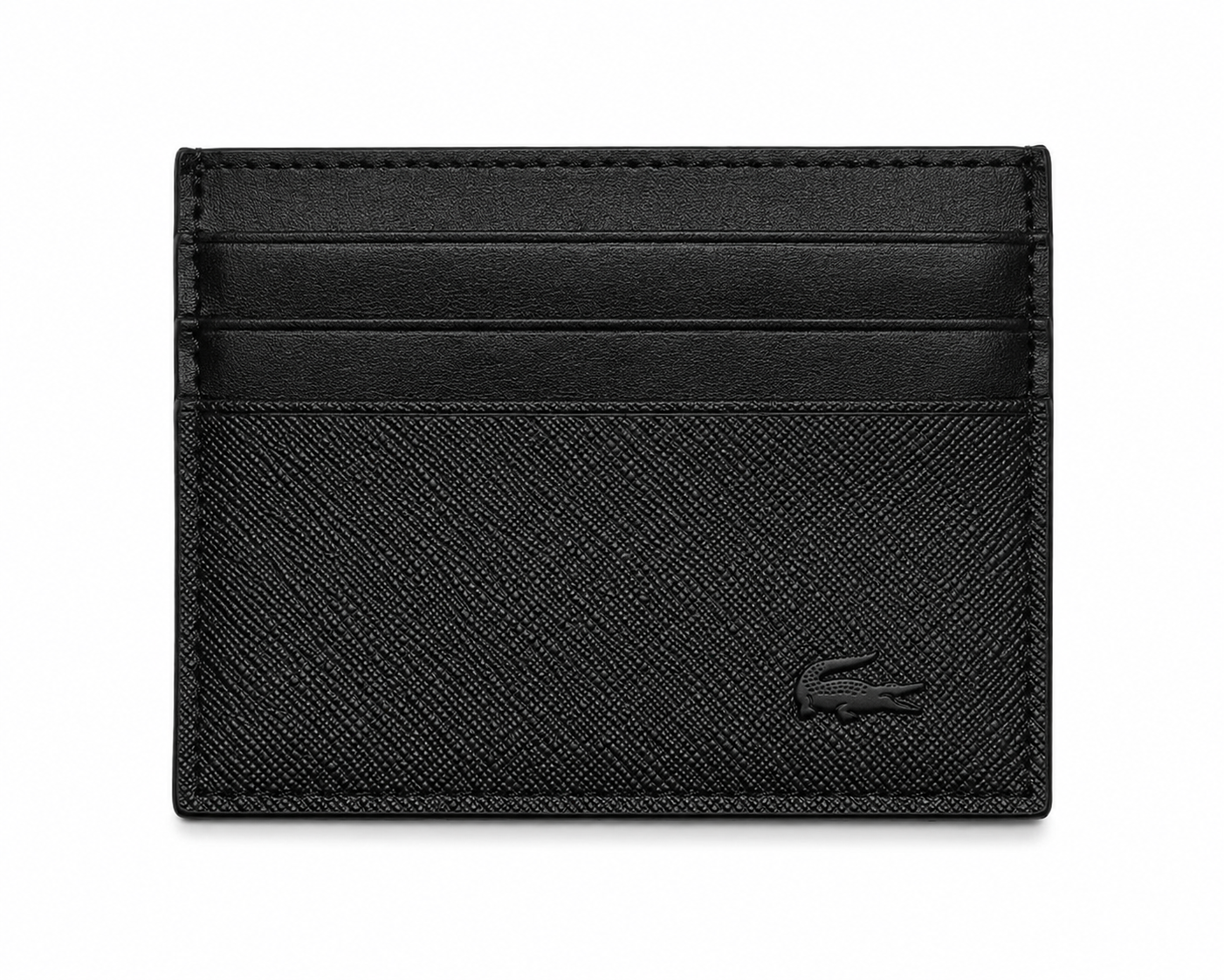 LACOSTE Men's Premium Leather Gift Set – Black Wallet, Card Holder & Keychain#01