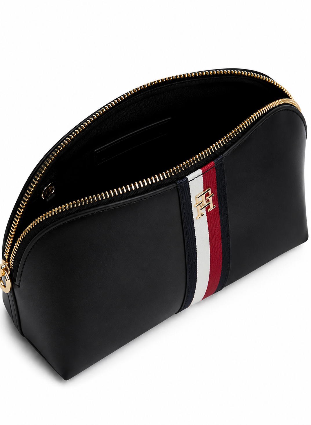 Tommy Hilfiger Women's Half-Moon Crossbody Bag – Black with Signature Stripe & Adjustable Shoulder Strap#05