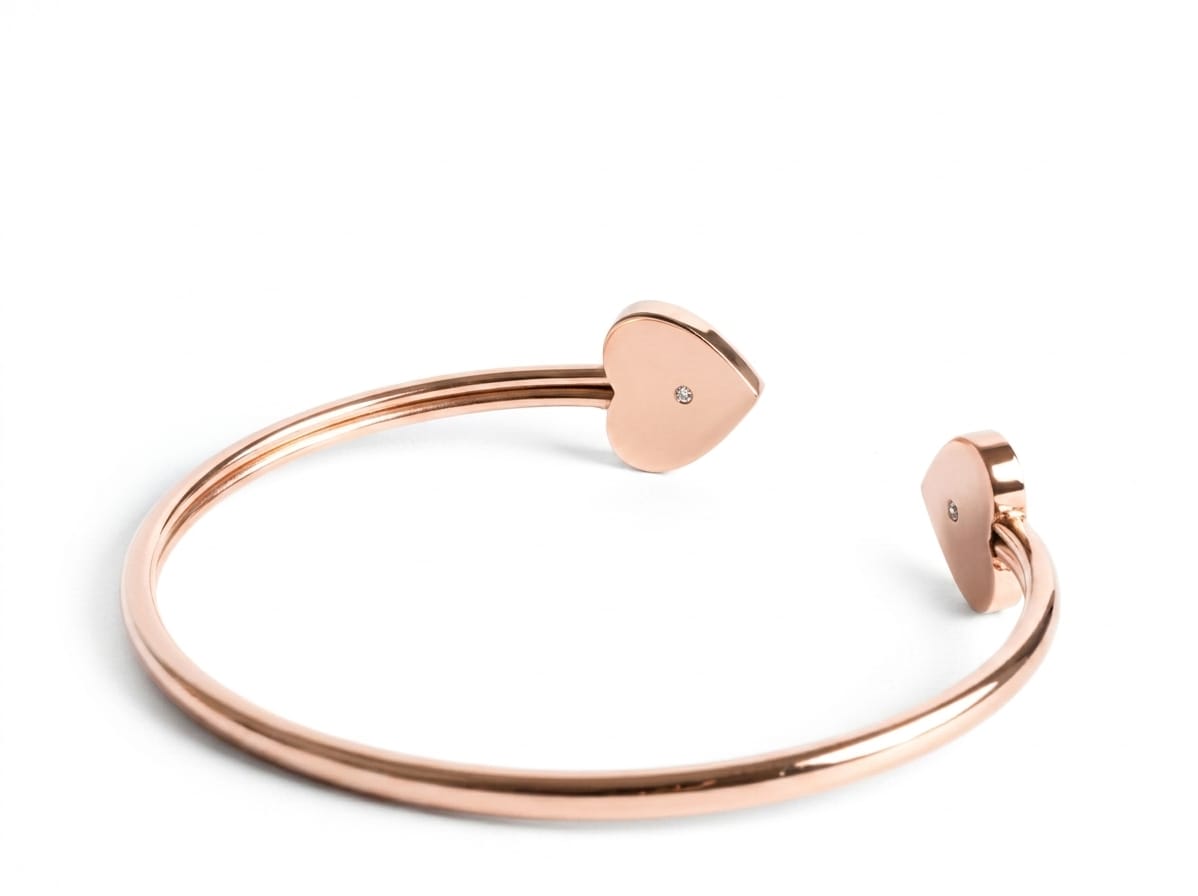 Women's Rose Gold Stainless Steel Open Cuff Bracelet – Elegant Heart-End Design#019