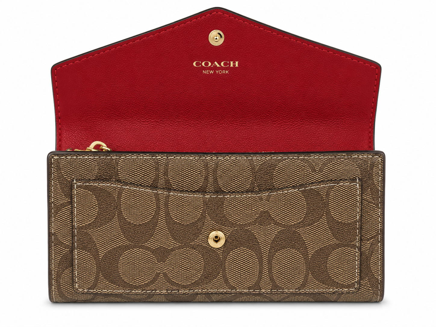 Coach Women's Signature Envelope Wallet – Brown Signature Canvas with Red Leather and Gold-Tone Logo#10