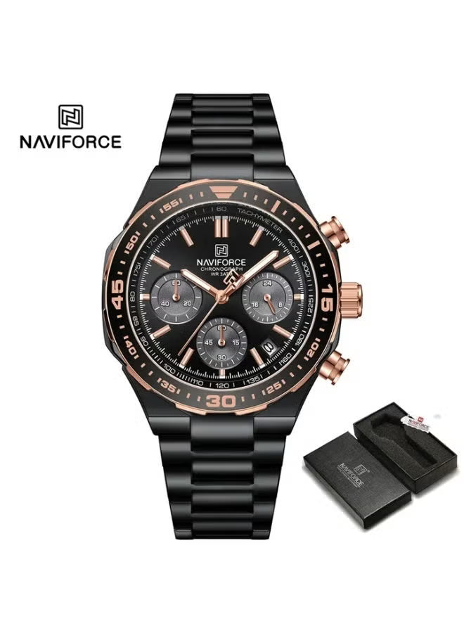 NAVIFORCE NF8049 Men’s Quartz Chronograph Watch – Stainless Steel Strap, Analog Dial, 3ATM