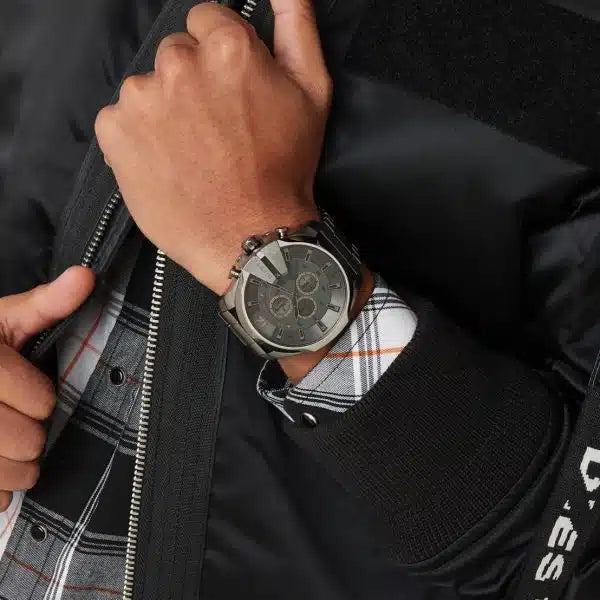 Diesel Mega Chief Men’s Watch DZ4282 – Grey Dial, Stainless Steel Strap, 54mm Quartz Chronograph