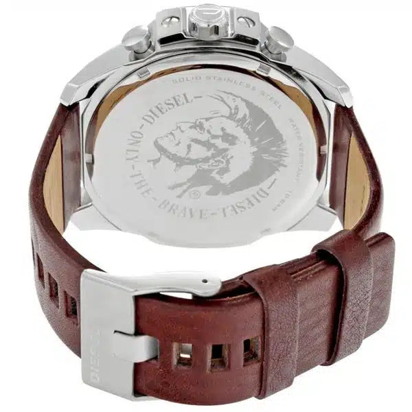 Diesel DZ4290 Mega Chief Men’s Watch – Brown Leather Strap, Grey Dial, 51mm Quartz Chronograph Style