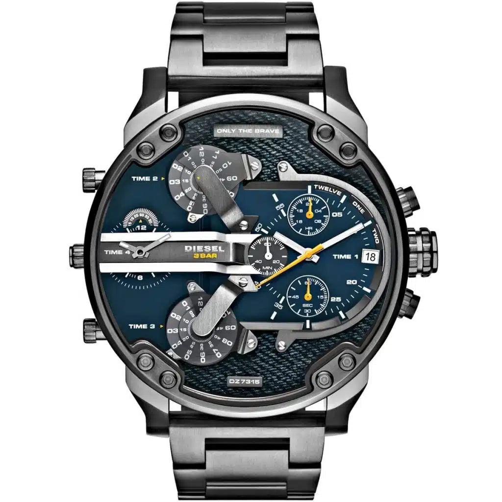 Diesel Mr. Daddy 2.0 DZ7331 Men’s Quartz Watch – Blue Dial, Grey Stainless Steel, 57mm Oversized Case