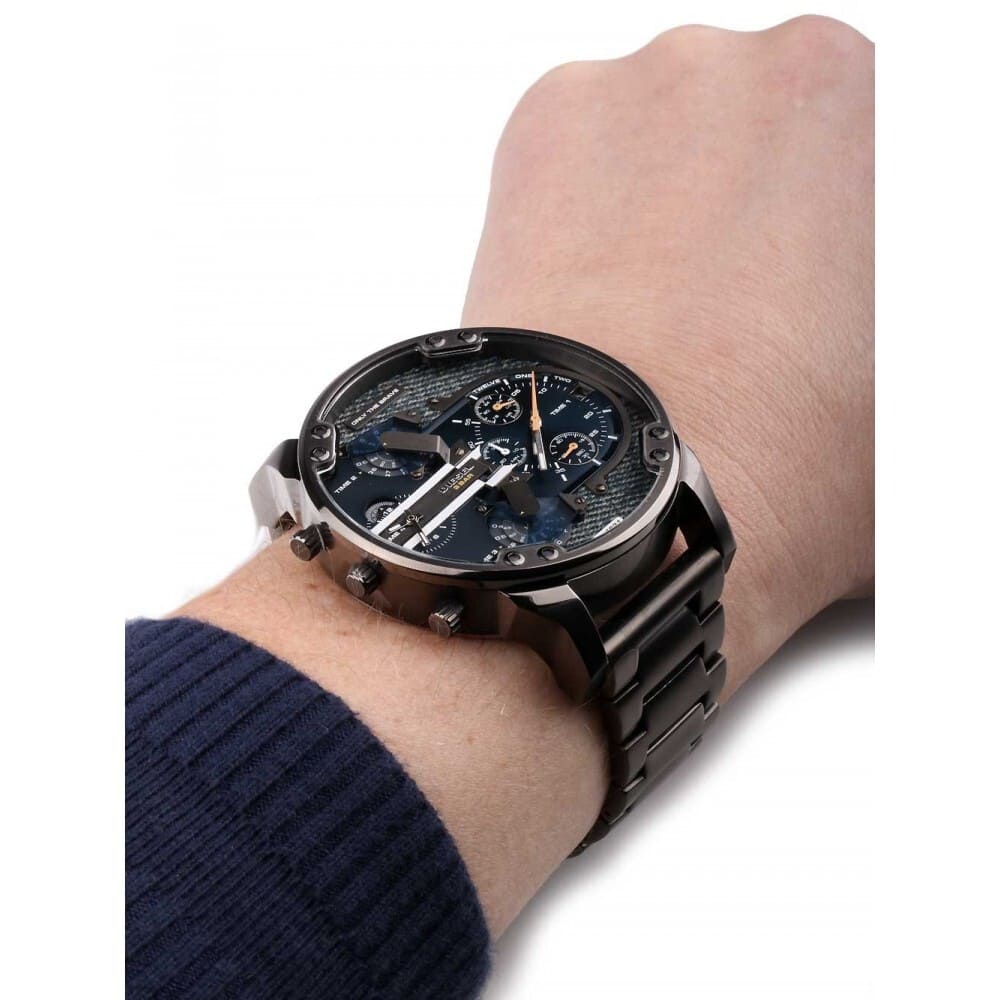 Diesel Mr. Daddy 2.0 DZ7331 Men’s Quartz Watch – Blue Dial, Grey Stainless Steel, 57mm Oversized Case