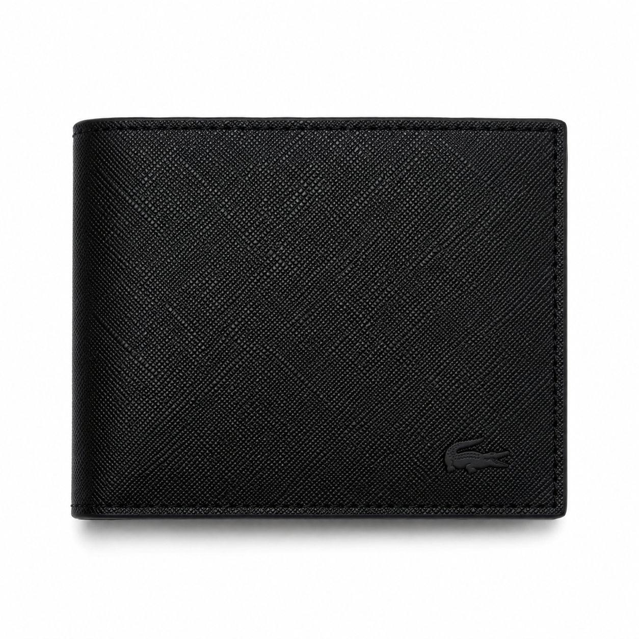 LACOSTE Men's Premium Leather Gift Set – Black Wallet, Card Holder & Keychain#01