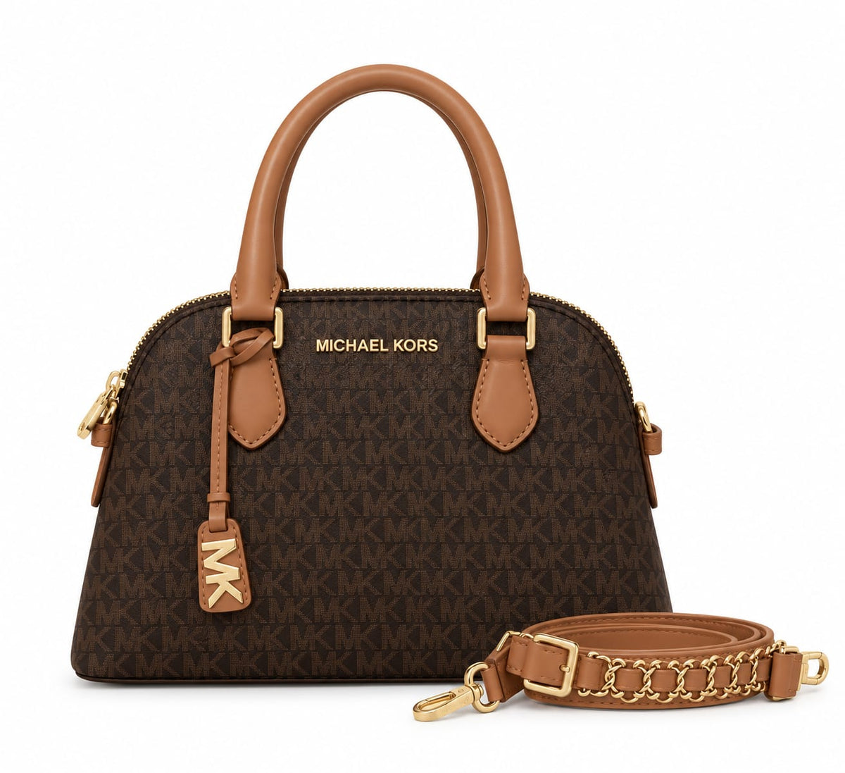 Michael Kors Women's Signature Monogram Dome Satchel Handbag – Brown#0067