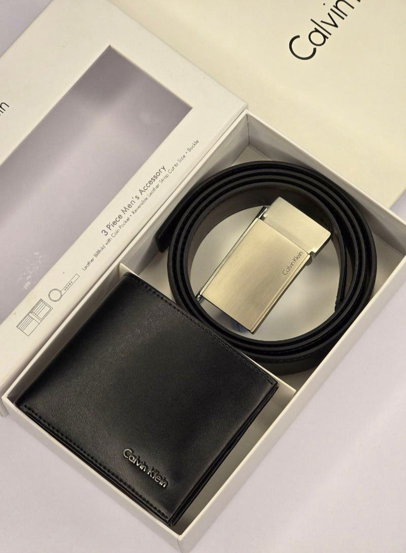 CK Black Leather Wallet-Belt Set For Men #9