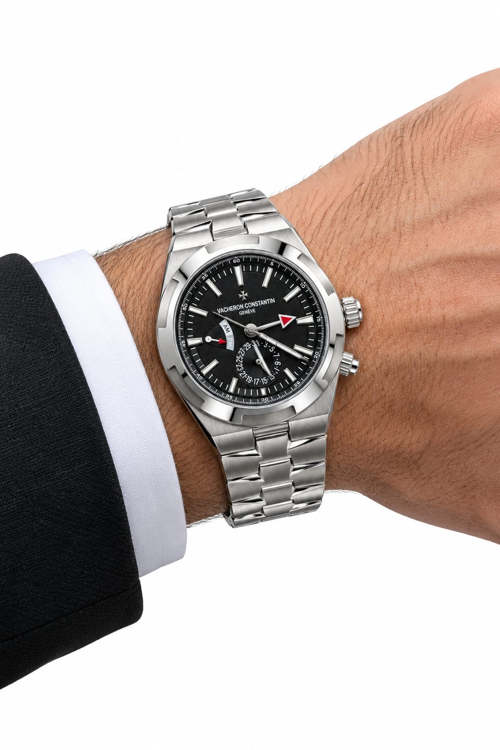 Vacheron Constantin Overseas Dual Time Automatic Watch – Black Dial, Stainless Steel Case and Bracelet