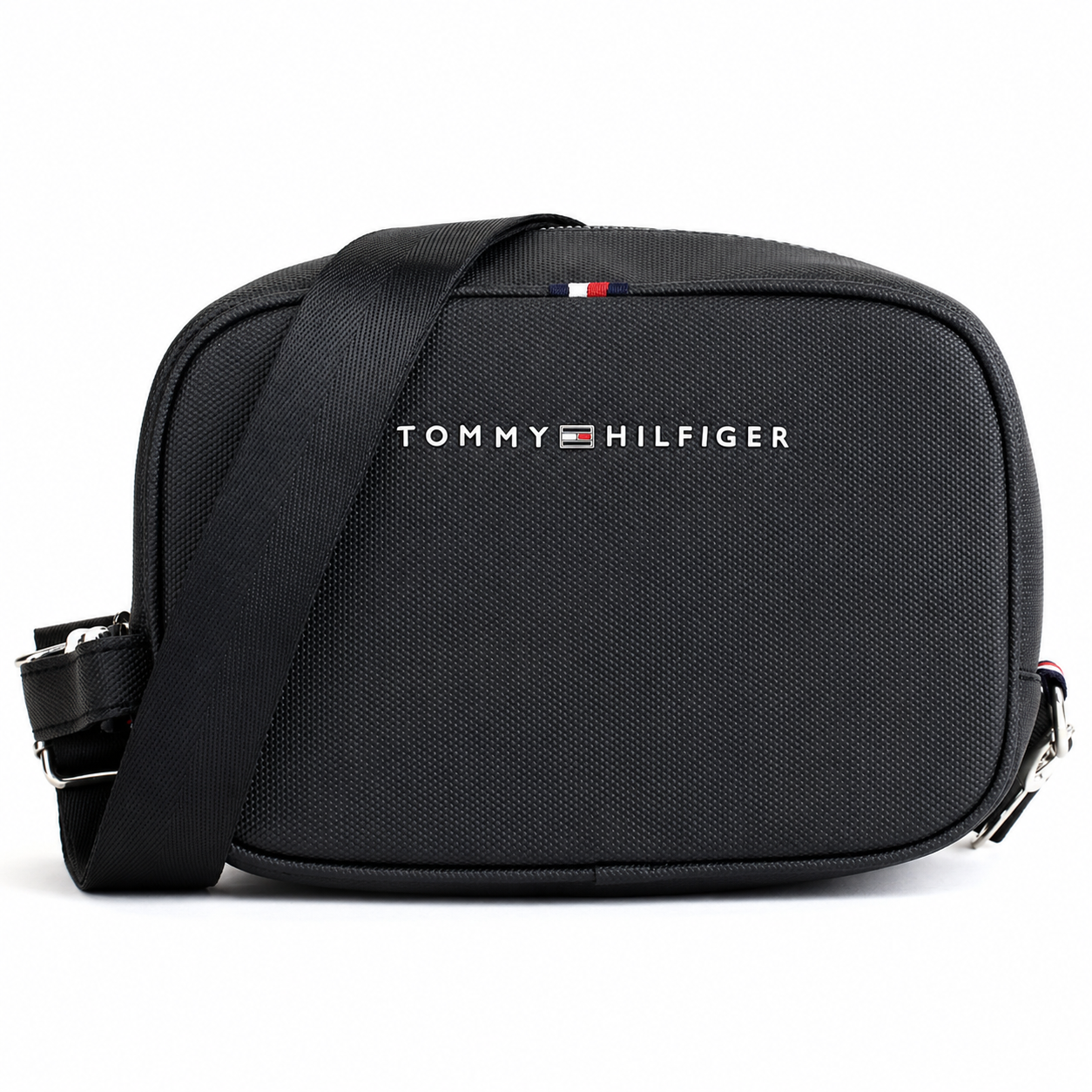 Tommy Hilfiger Black Wash Leather Hand Bag for Men with Adjustable Strap – Stylish Everyday Crossbody Bag#51