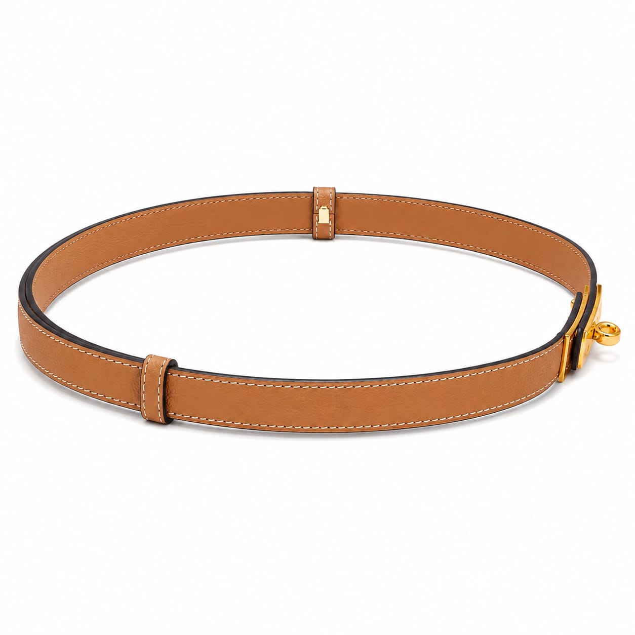 Hermès Paris Women's Luxury Leather Belt with Gold Buckle – Brown#03