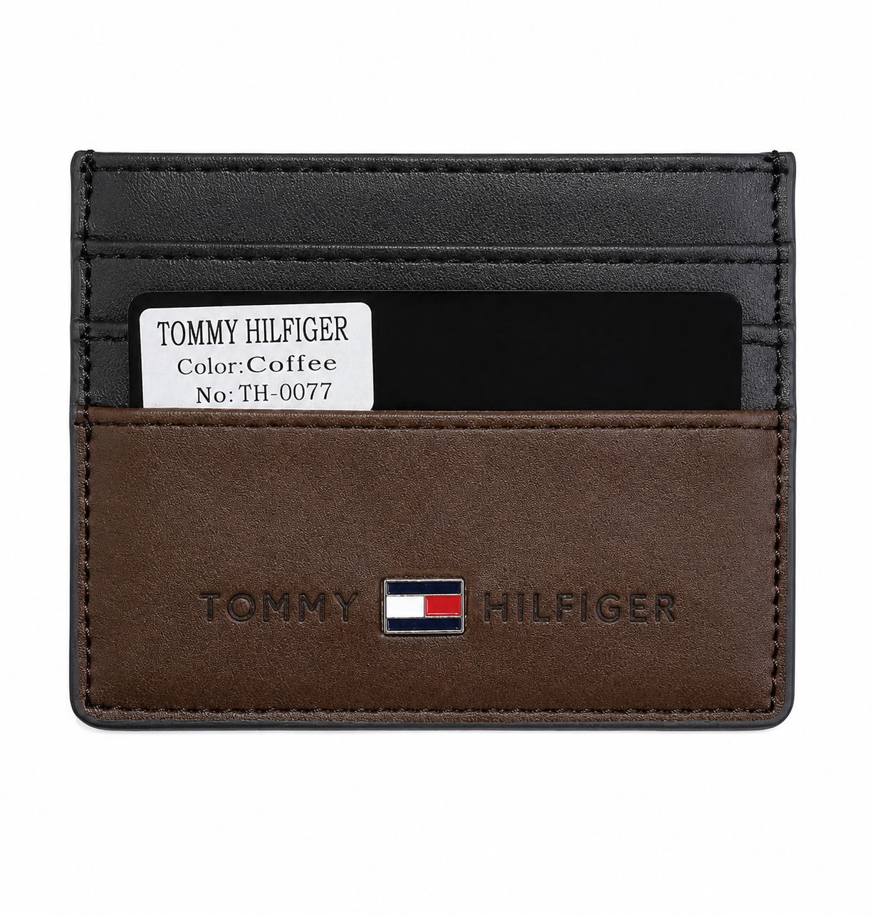 Tommy Hilfiger Men's Card Holder – Dark Brown (Coffee) with Signature Flag#01