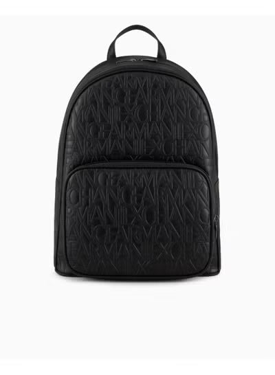 Armani Exchange Black Monogram Backpack – Premium Embossed Logo Urban Backpack A|X#0005