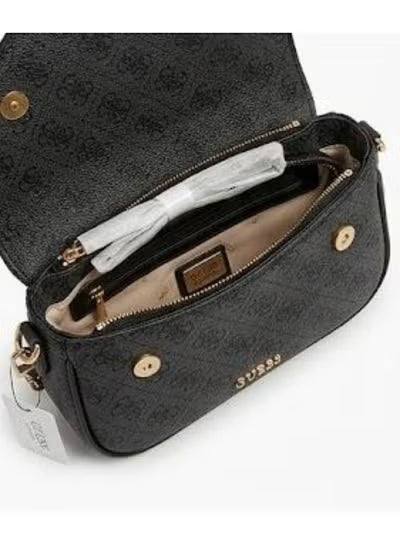 GUESS Black Logo Flap Crossbody Bag with Gold “G” Buckle – Elegant Everyday Shoulder Bag#198