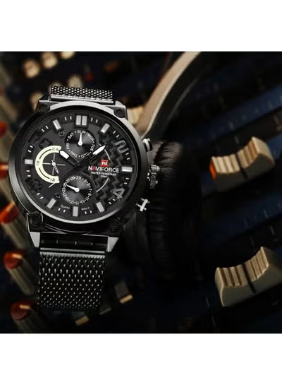 Naviforce Men’s Watch NF9068S-B-W-B – Black Dial, Black Metal Strap, Multifunction Quartz, 47mm