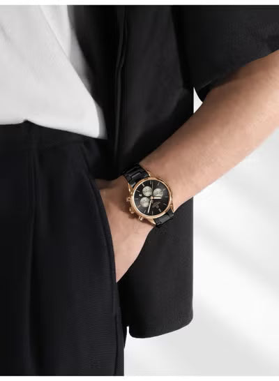 Naviforce Men’s Watch NF8076-RG-B-B – Black Dial, Black Stainless Steel Strap, Quartz Chronograph, 42mm