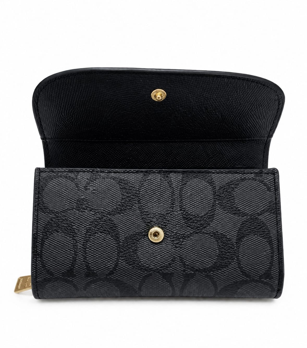COACH Women's Premium Leather Wallet – Gray with Signature Embossed Pattern & Gold Zipper#03