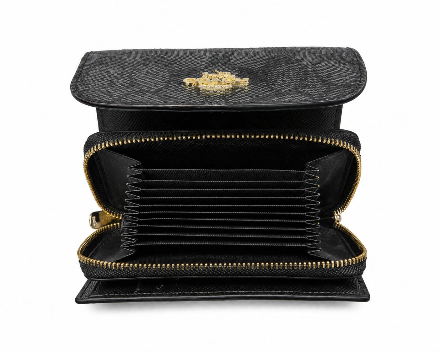 COACH Women's Premium Leather Wallet – Gray with Signature Embossed Pattern & Gold Zipper#03