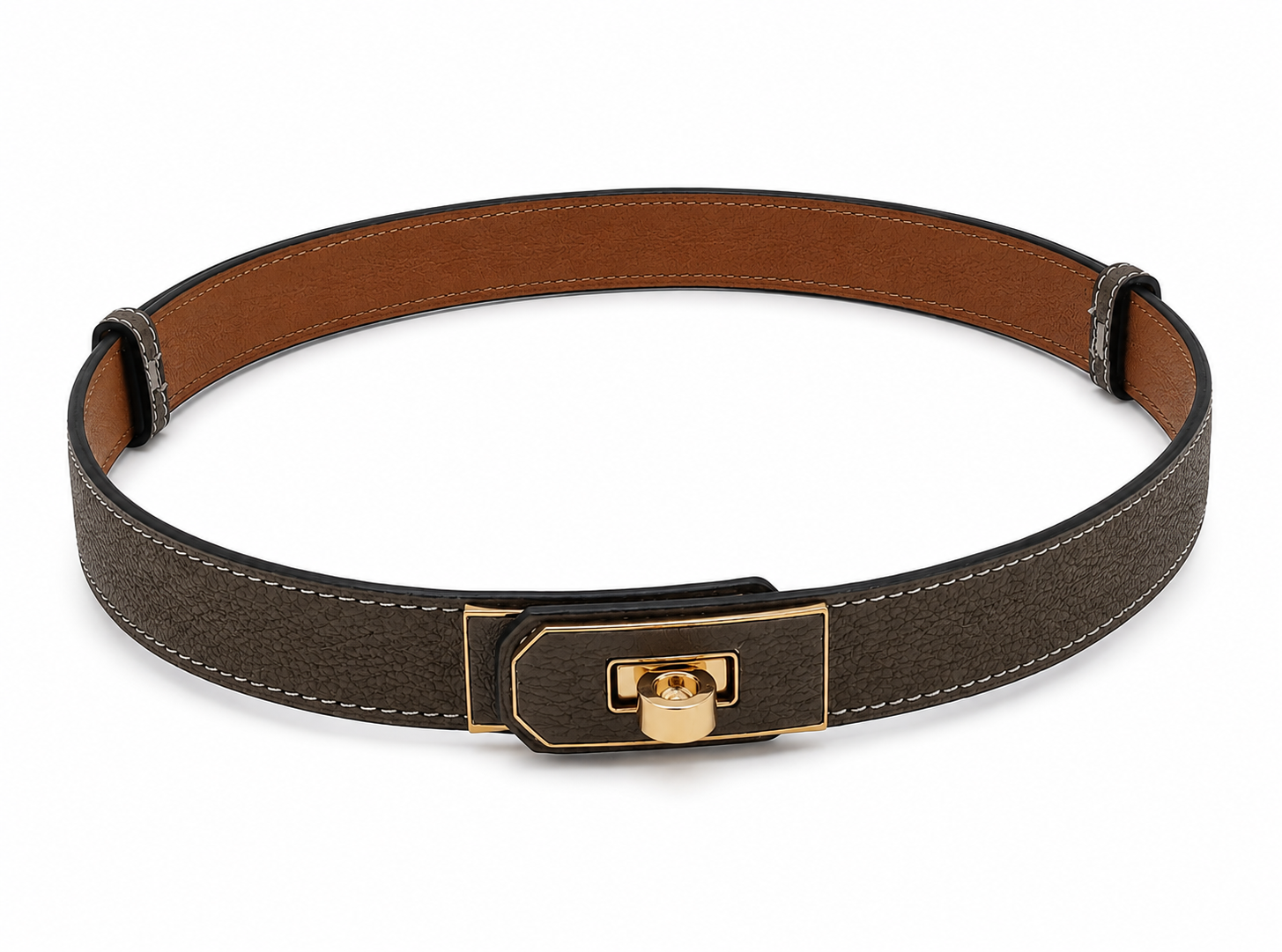 Hermès Paris Women's Luxury Leather Belt with Gold Buckle – Grey#01
