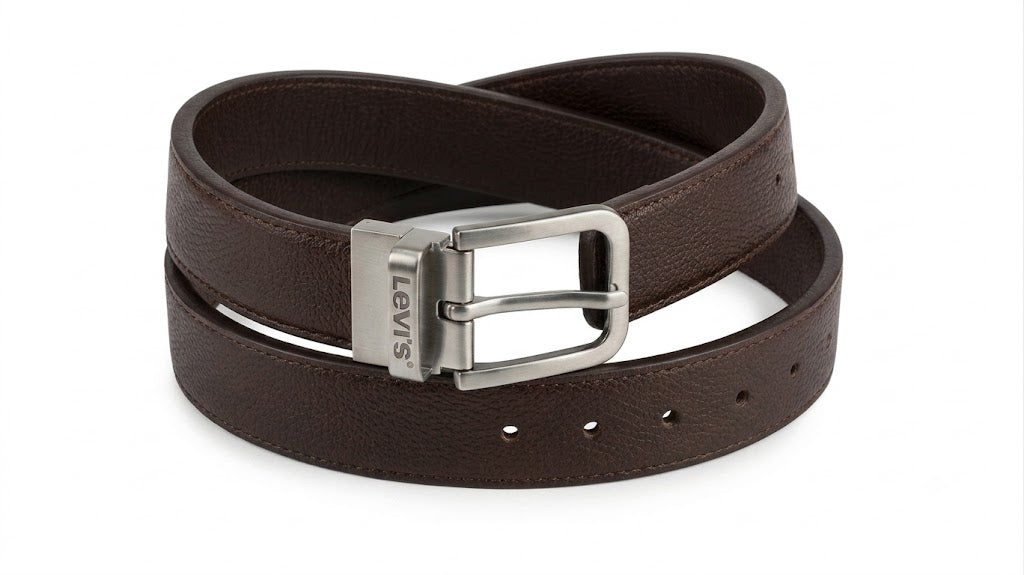 Levi's Men's Reversible Leather Belt – Black & Dark Brown with Rotating Metal Buckle#01