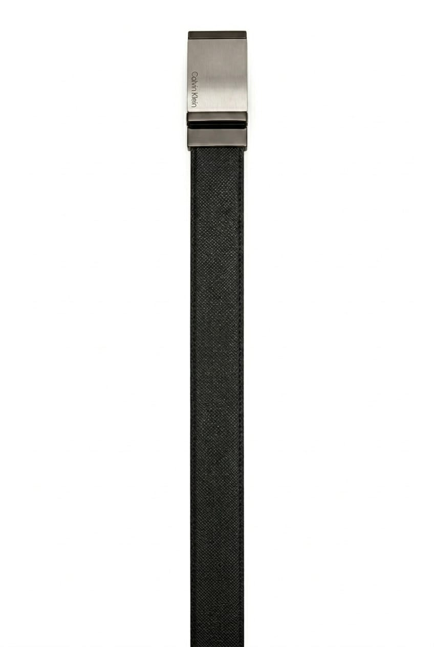 Calvin Klein Men's Reversible Belt – Dual-Texture Black Leather with Premium Gunmetal Buckle#022