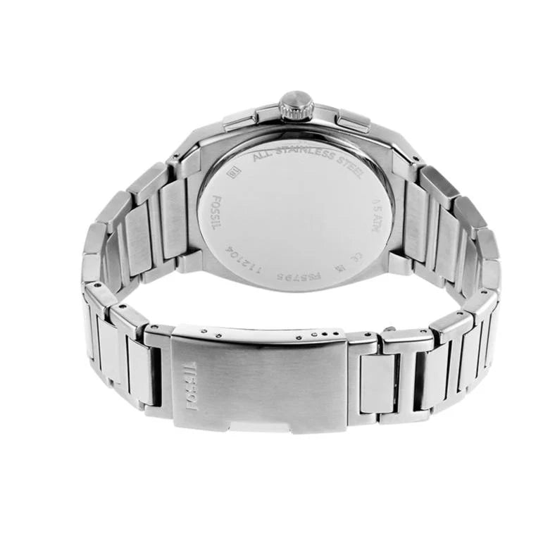 Fossil Everett FS5795 Men’s Watch – Blue Dial Chronograph, Silver Stainless Steel Bracelet, Quartz, 42mm, 50M Water Resistant
