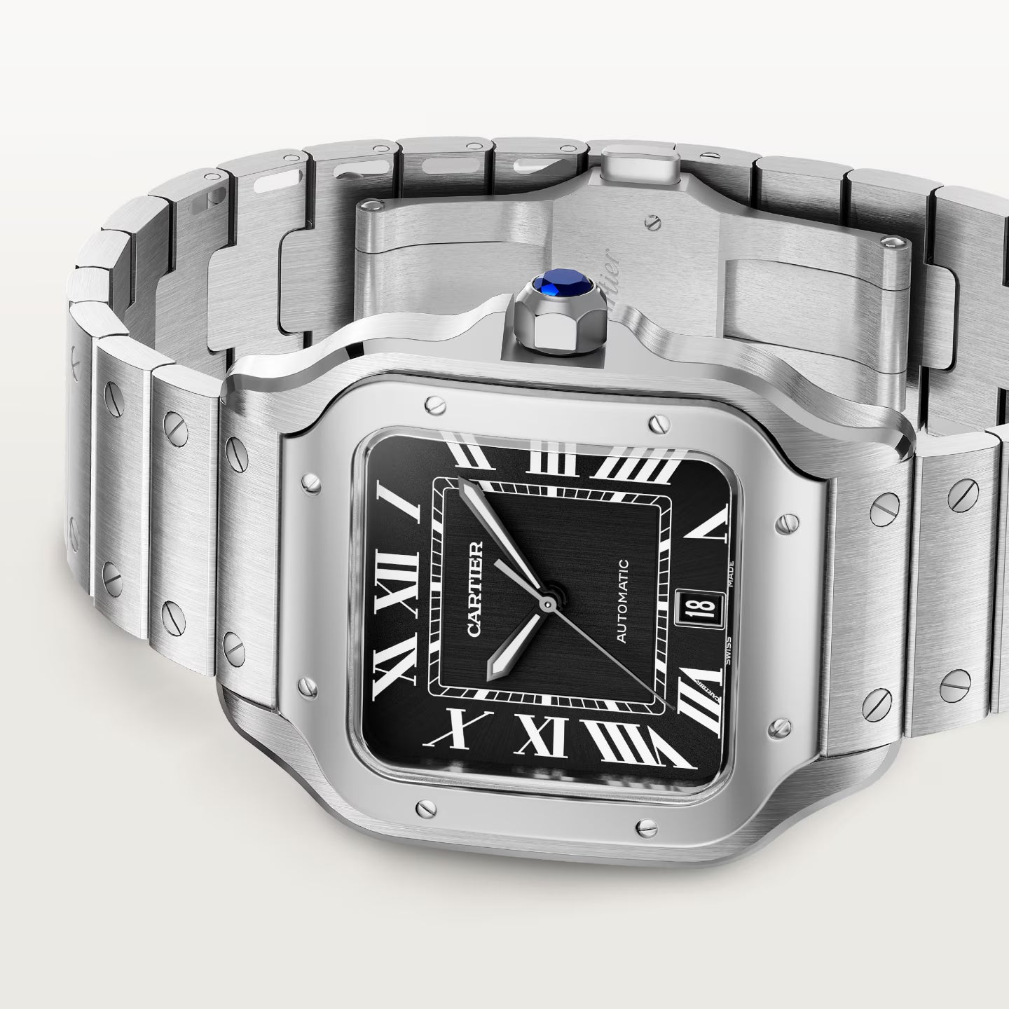 Santos de Cartier LM Watch – Black Dial & Stainless Steel Bracelet