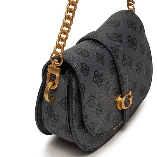 GUESS Women's Zippered Shoulder Bag with Logo Detail – Navy Blue