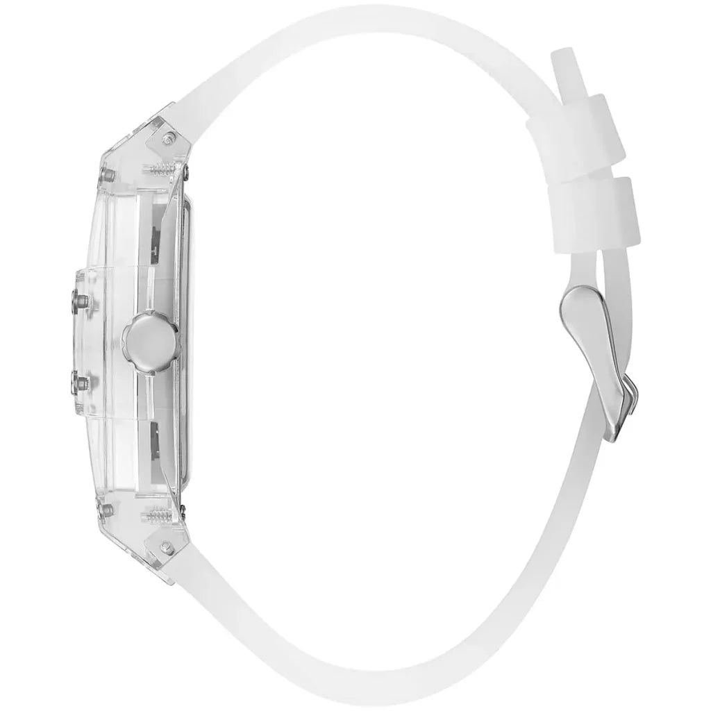 Guess Phoenix Men’s Watch GW0203G1 – 43mm Silver Dial with Transparent Silicone Strap