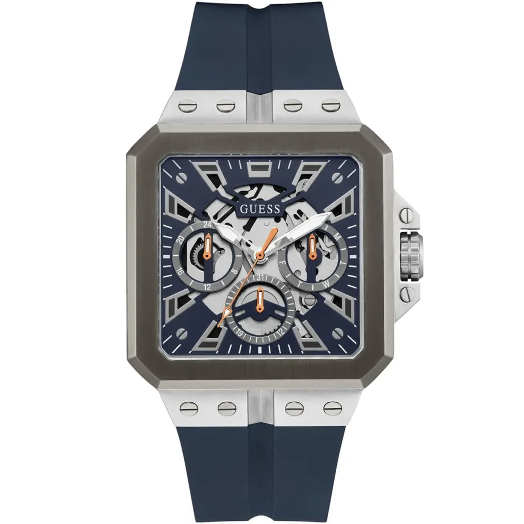 Guess LEO Men’s Watch GW0637G1 – 42mm Navy Square Dial with Silicone Strap