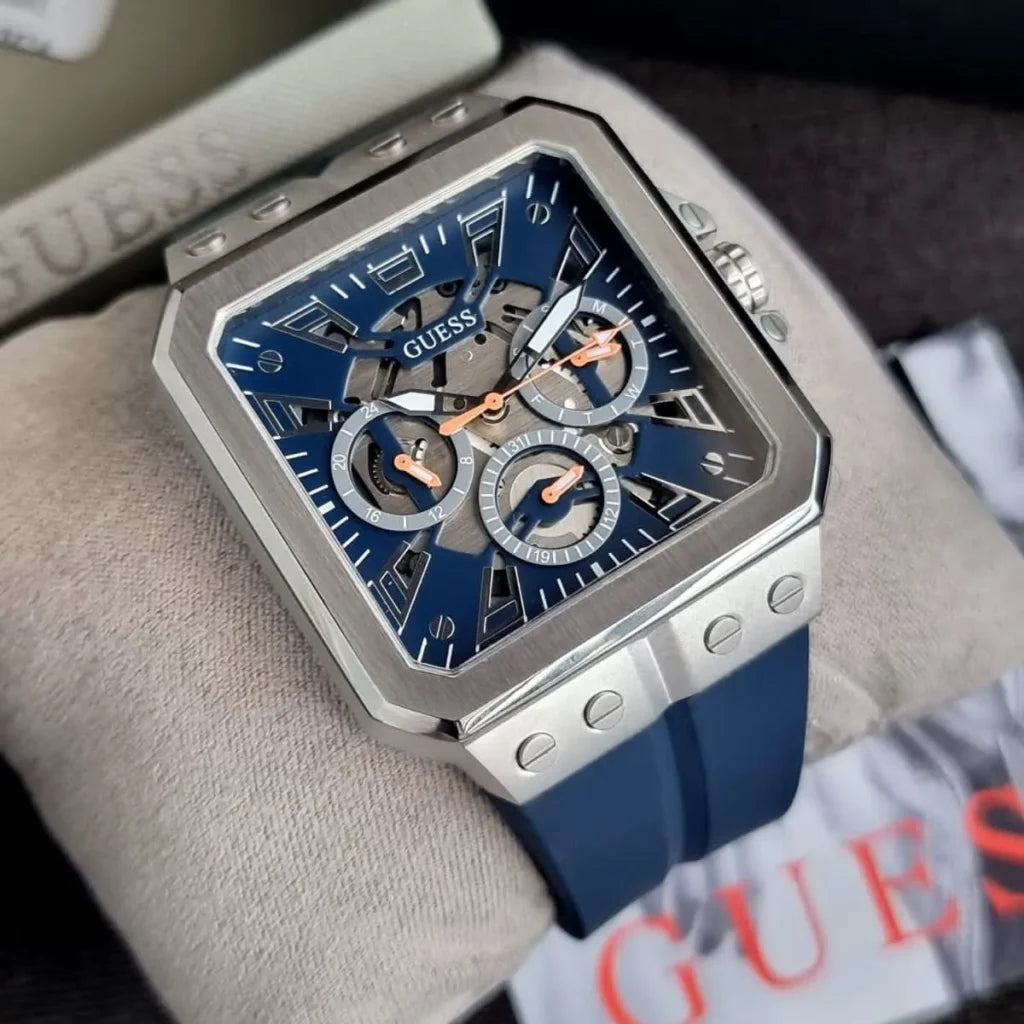 Guess LEO Men’s Watch GW0637G1 – 42mm Navy Square Dial with Silicone Strap