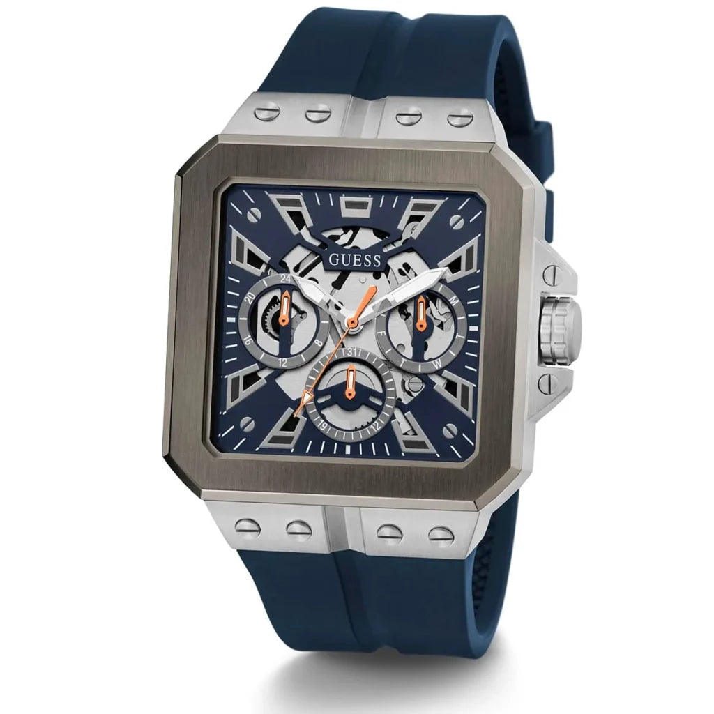 Guess LEO Men’s Watch GW0637G1 – 42mm Navy Square Dial with Silicone Strap
