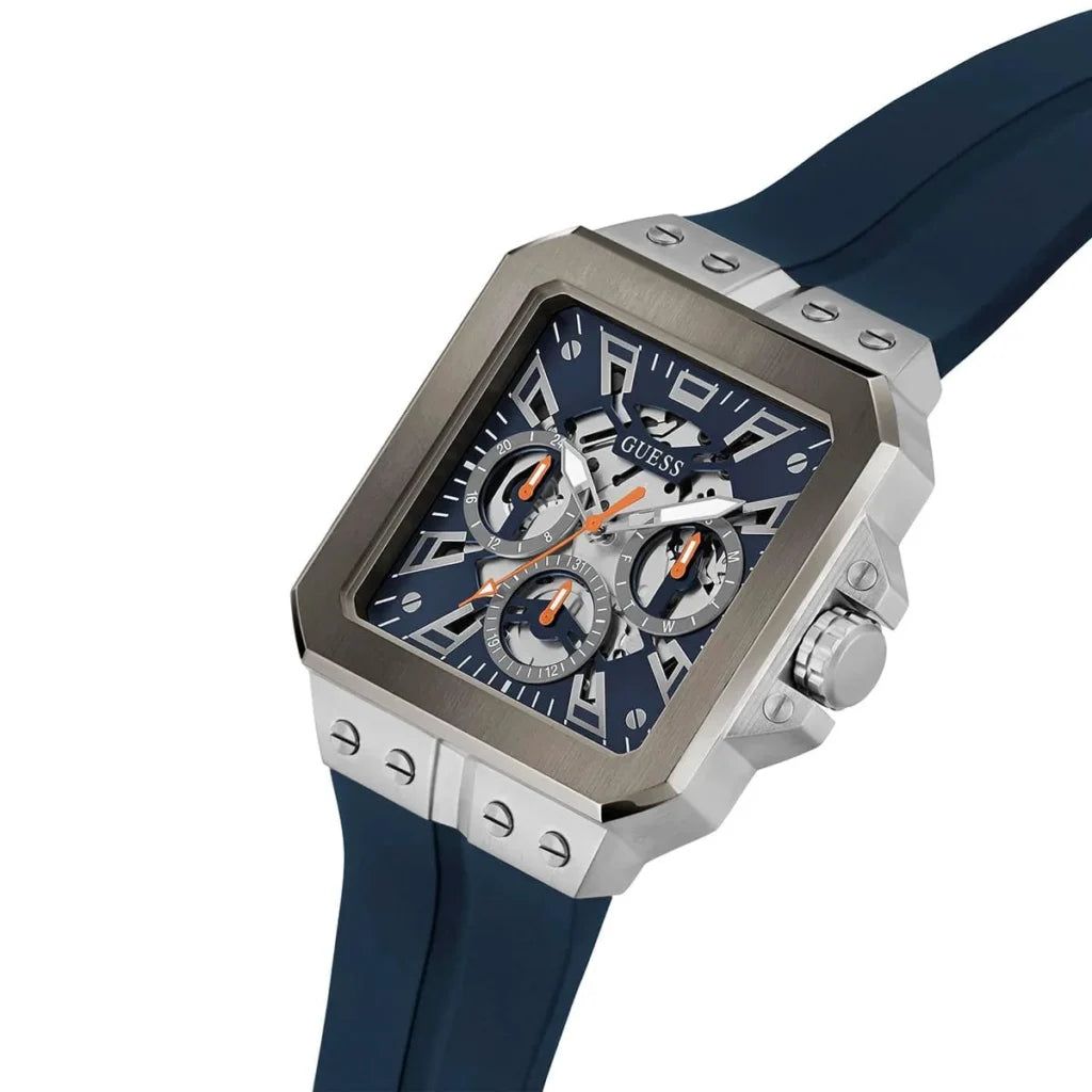 Guess LEO Men’s Watch GW0637G1 – 42mm Navy Square Dial with Silicone Strap