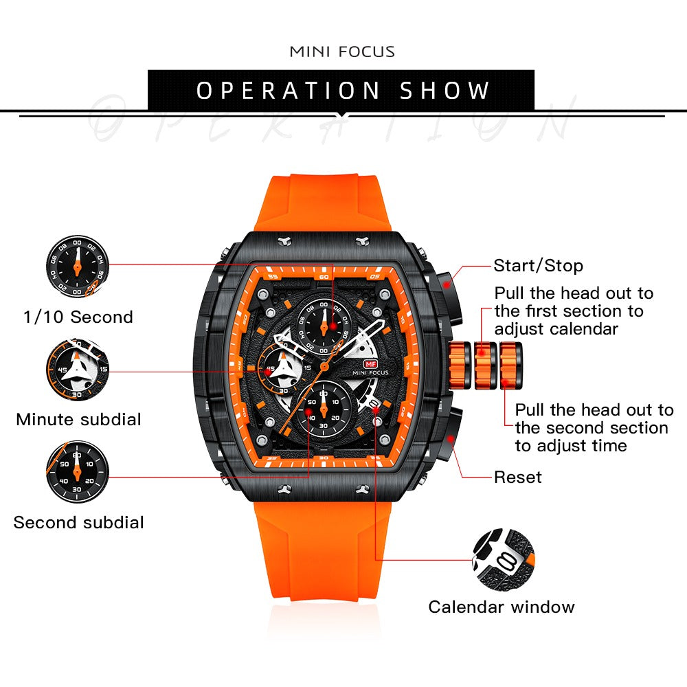Mini Focus MF0399G.01 Men's Watch – Orange Case & Strap with Black Dial