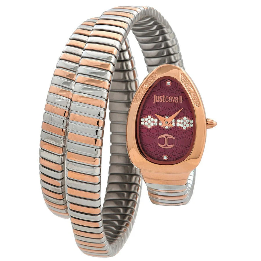 Just Cavalli Cosenza Women’s Watch JC1L232M0065 – Red Dial, Two-Tone Stainless Steel Bracelet, Quartz Luxury Fashion Watch