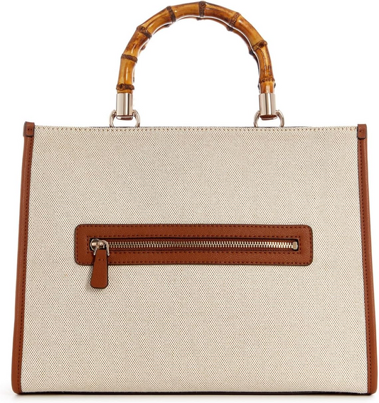 GUESS Kerima Bamboo 2 Compartment Tote – Natural/Milk Logo