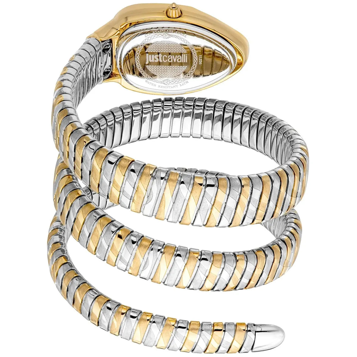 Just Cavalli JC1L226M0055 Women’s Signature Snake Watch – Two-Tone Stainless Steel Bracelet with Gold & Silver Dial, Oval Luxury Quartz Timepiece