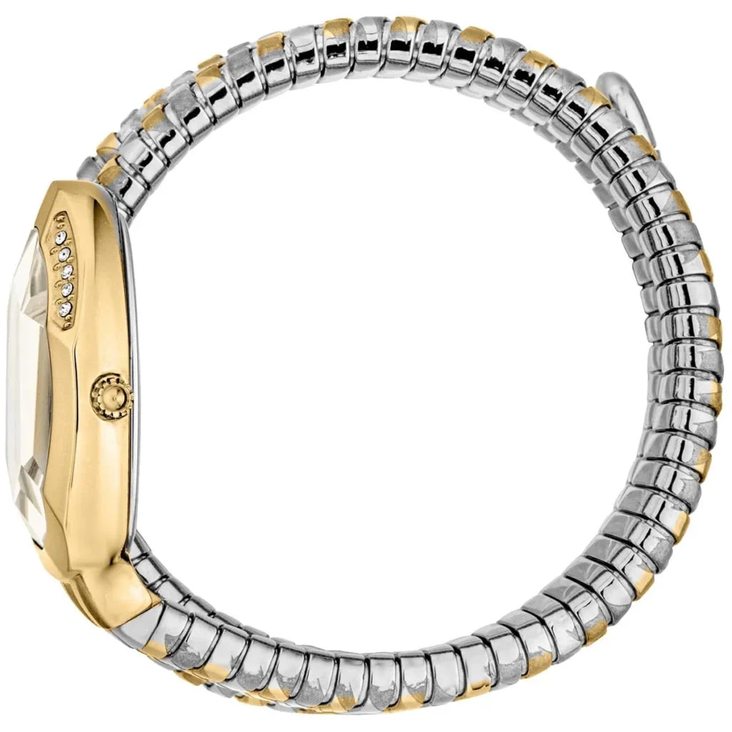 Just Cavalli JC1L226M0055 Women’s Signature Snake Watch – Two-Tone Stainless Steel Bracelet with Gold & Silver Dial, Oval Luxury Quartz Timepiece