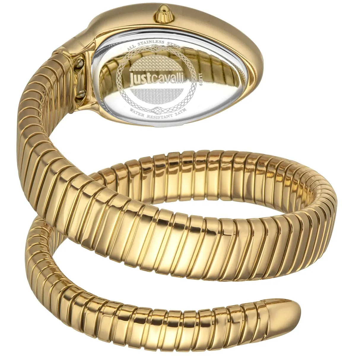 Just Cavalli JC1L229M0035 Women’s Signature Snake Watch – Gold Stainless Steel Bracelet with Green Dial, 22mm Luxury Quartz Timepiece