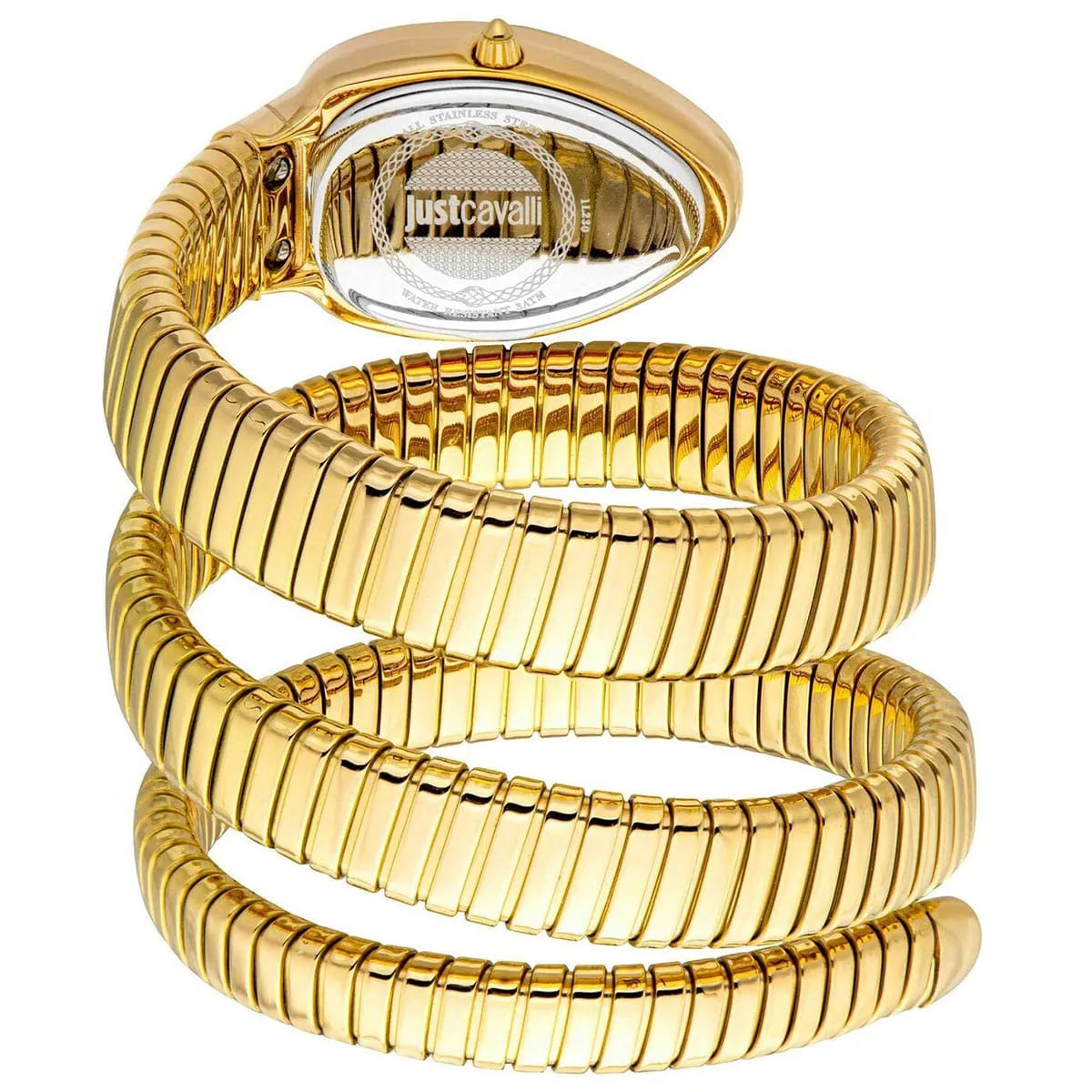 Just Cavalli JC1L230M0045 Women’s Signature Snake Watch – Gold Stainless Steel Bracelet with Green Dial, Oval Luxury Quartz Timepiece