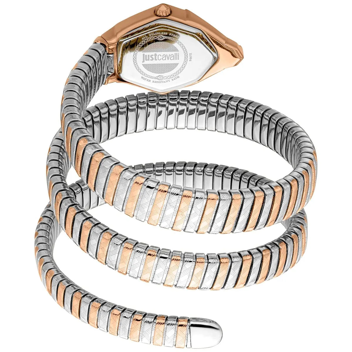 Just Cavalli Women’s JC1L304M0075 Quartz Watch – Signature Snake Design, Silver Dial & Two-Tone Stainless Steel Bracelet
