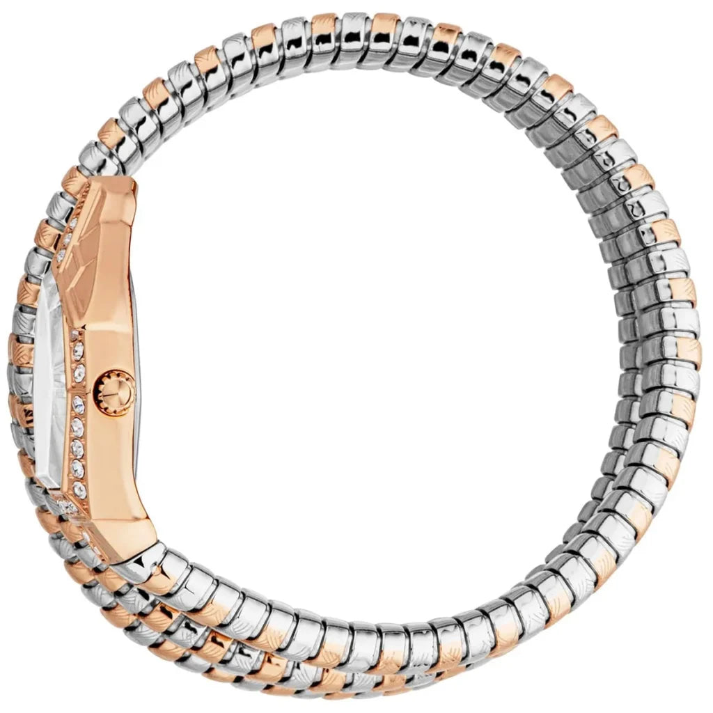 Just Cavalli Women’s JC1L304M0075 Quartz Watch – Signature Snake Design, Silver Dial & Two-Tone Stainless Steel Bracelet