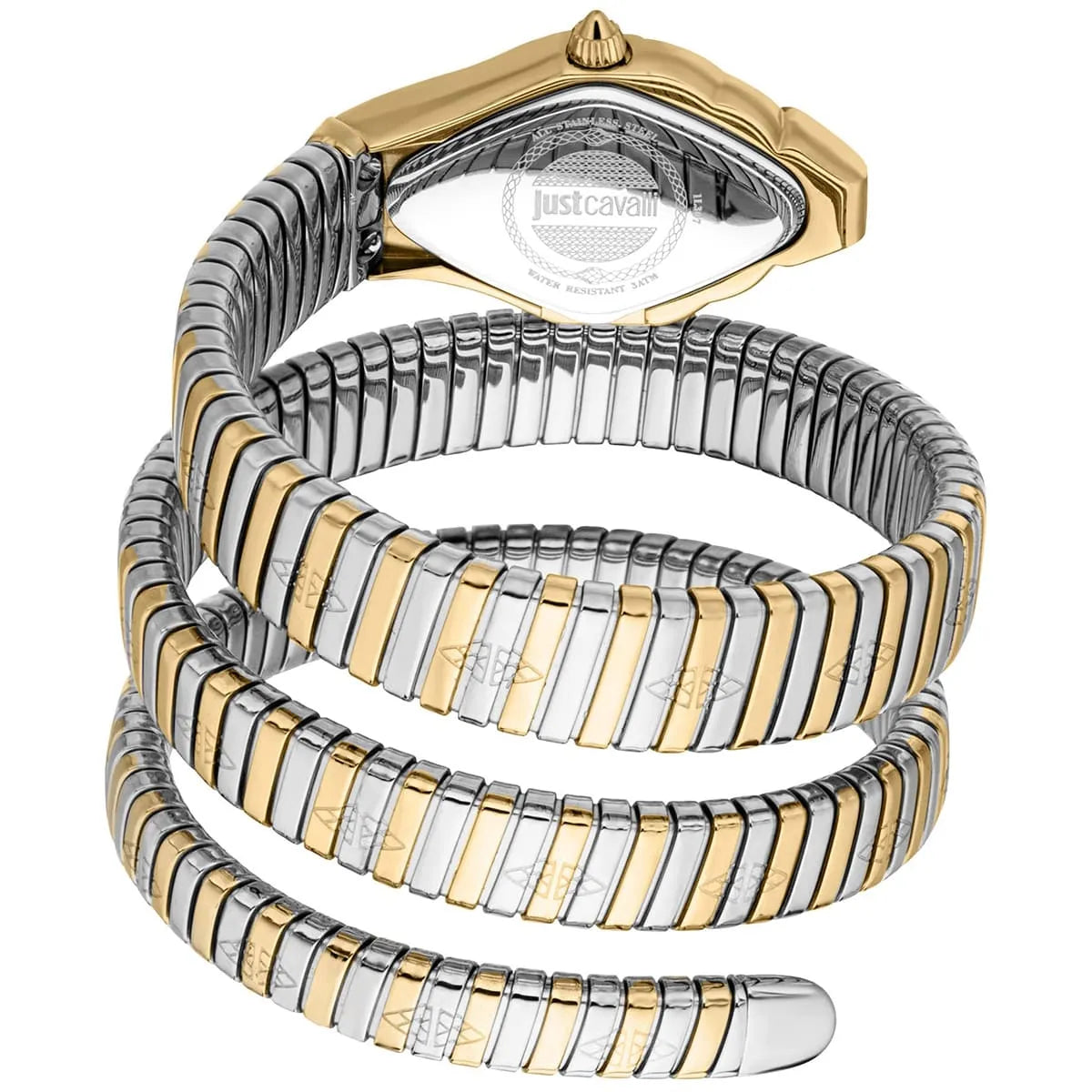 Just Cavalli JC1L307M0055 Women’s Cristallo Watch – Two-Tone Stainless Steel Bracelet with White Dial, Rhombus Luxury Quartz Timepiece