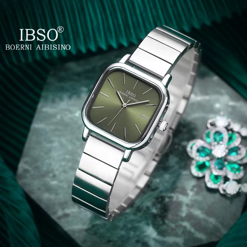 IBSO S1206G Women's Quartz Watch – Green Dial with Silver Stainless Steel Bracelet