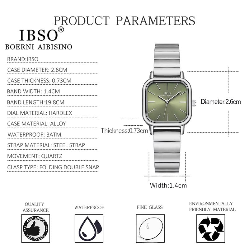 IBSO S1206G Women's Quartz Watch – Green Dial with Silver Stainless Steel Bracelet