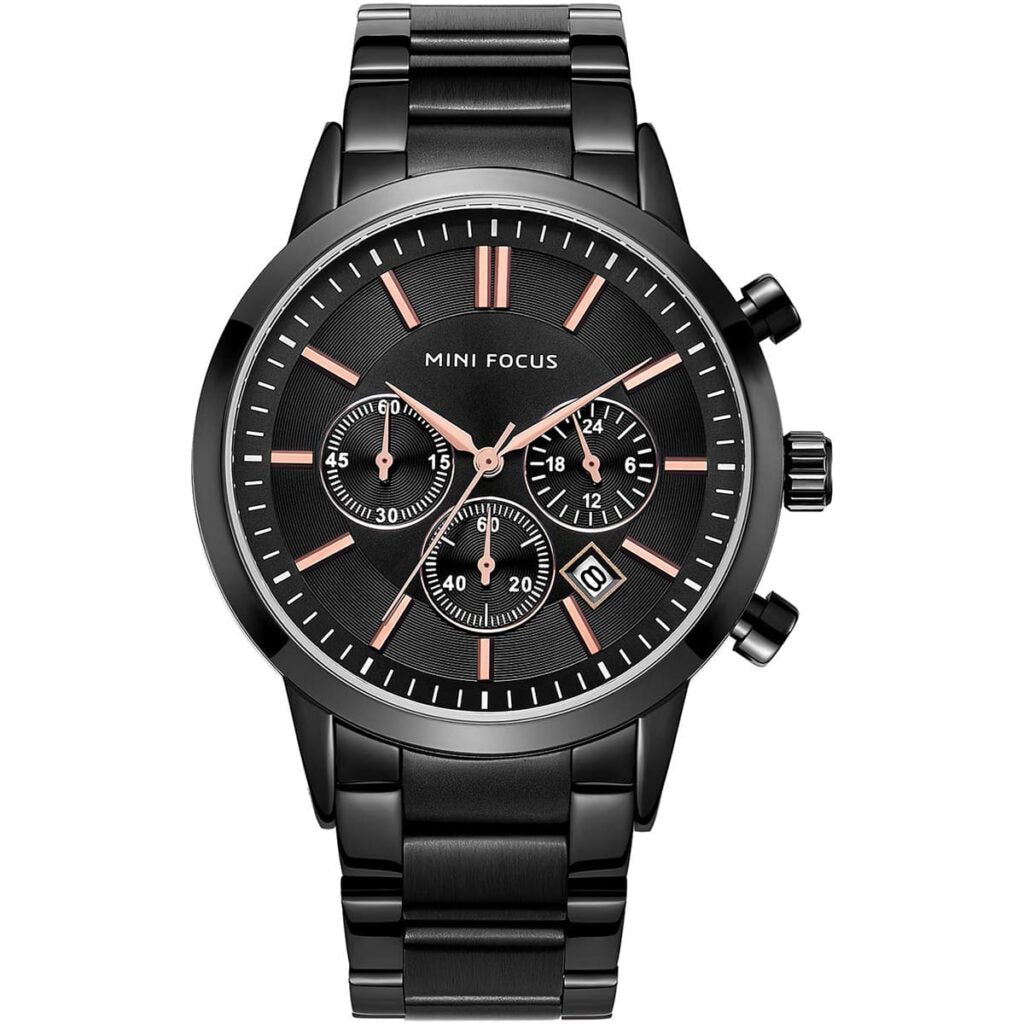 Mini Focus MF0188G-01 Men’s Black Stainless Steel Analog Watch – 38mm Quartz Timepiece with Date Display